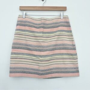 Ann Taylor Loft Petites Striped Pink and Cream Women's Mini Skirt 12P 100 Cotton